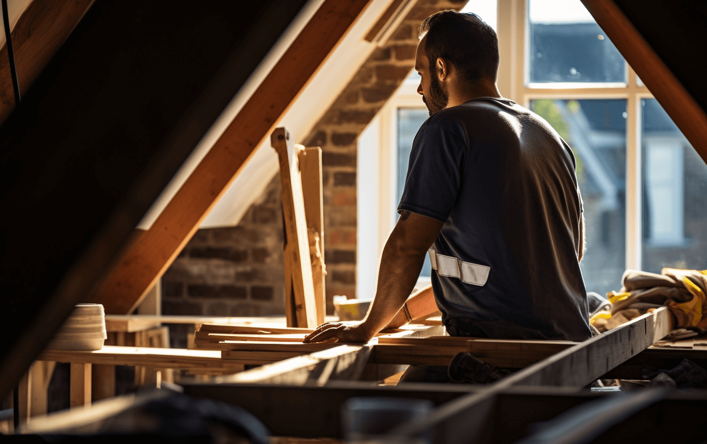 Builder cutting wood