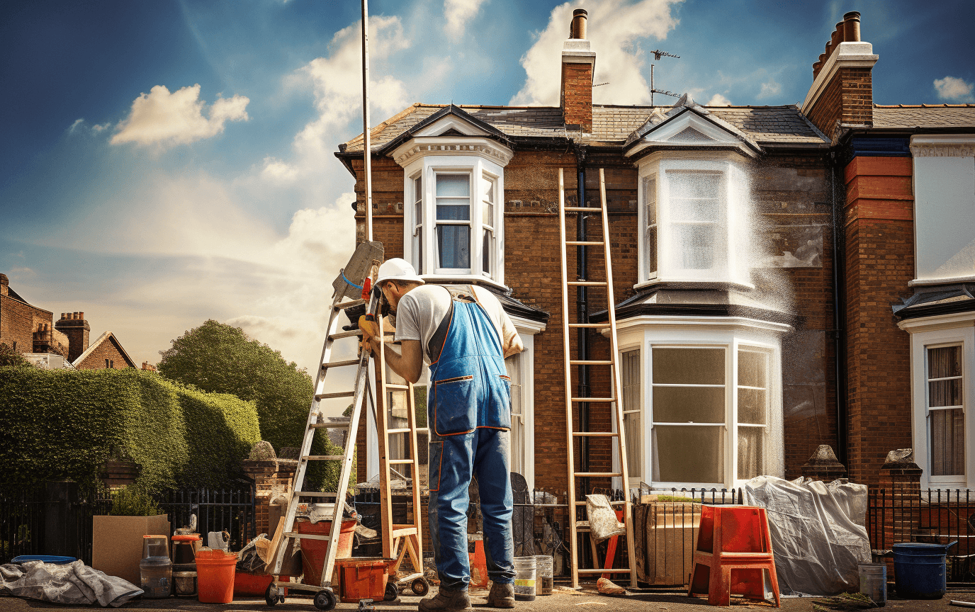 builder working on a house exterior