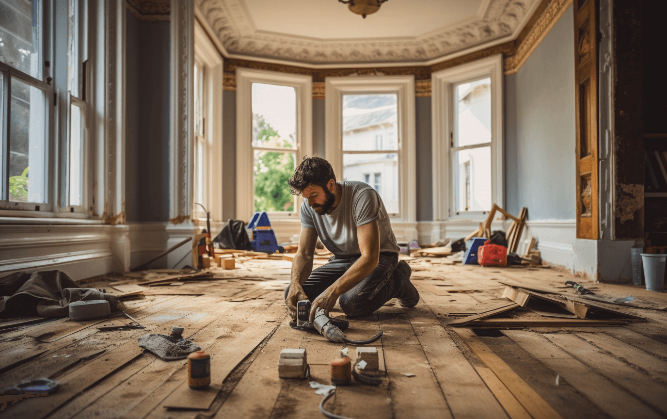 handyman fixing up wooden floors